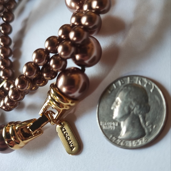 Cocoa Chocolate Brown Kissaka Pearl Necklace Matching Stretch Bracelet Set EUC - Picture 5 of 5